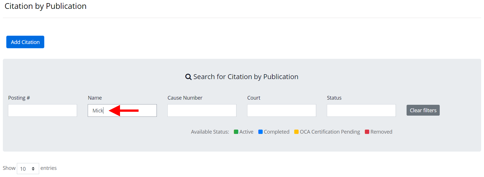 CBP Clerk 19 Search for Citations by User Name